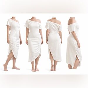 By Egreis Off-white Knit Dress with An Asymmetrical Hem- x Small NWT